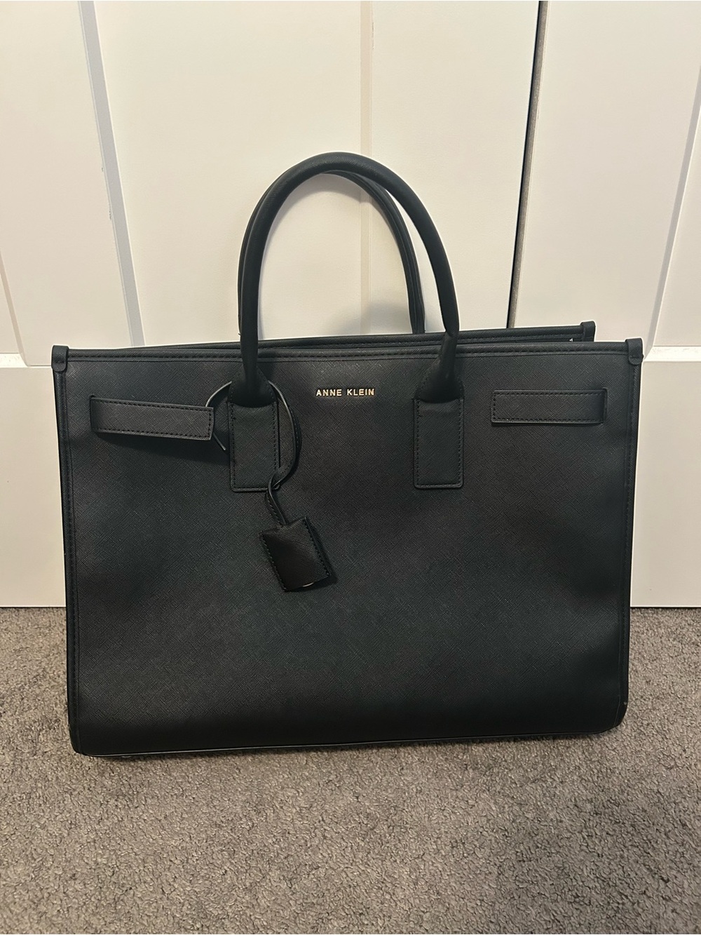 Anne Klein Black Structured Tote with Top Handles